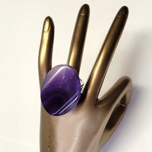 Purple Agate Ring Adjustable Band Handmade Semi Precious Ring